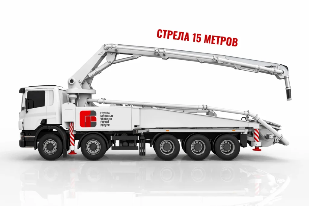 Автобетононасос со стрелой 15 м для подачи бетона на объекте в Кратово