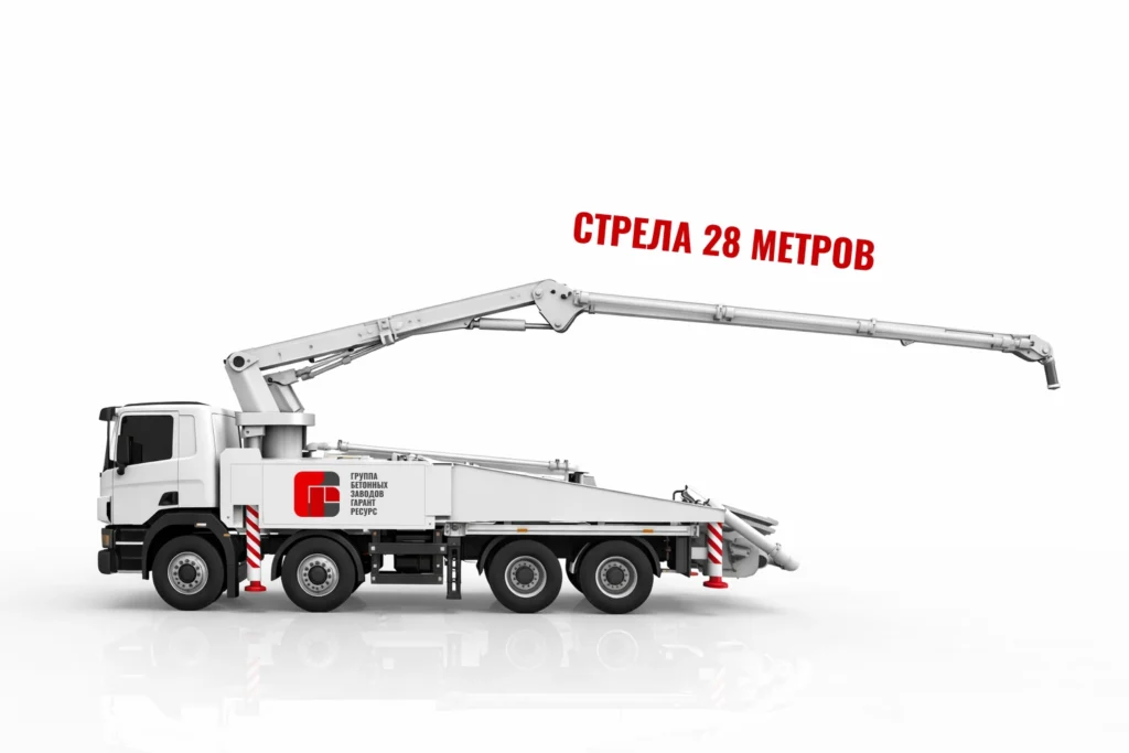 Автобетононасос со стрелой 28 м для подачи бетона на объект в Кратово