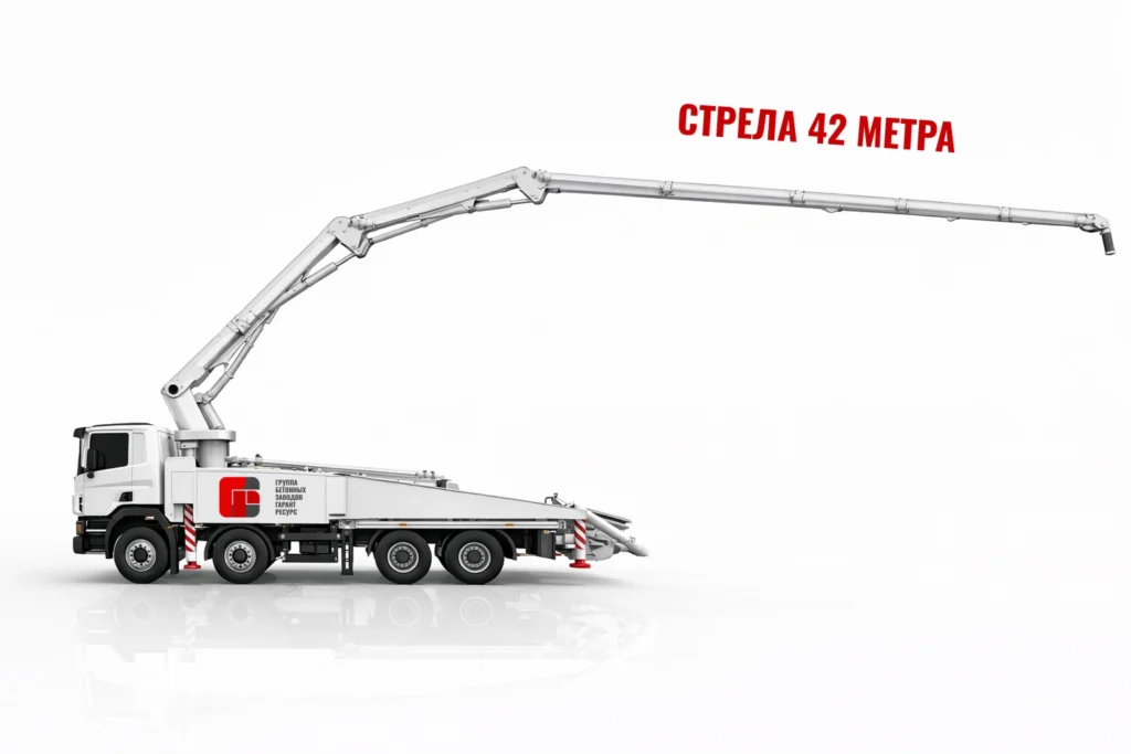 Автобетононасос со стрелой 42 м для подачи бетона на высоту в Кратово